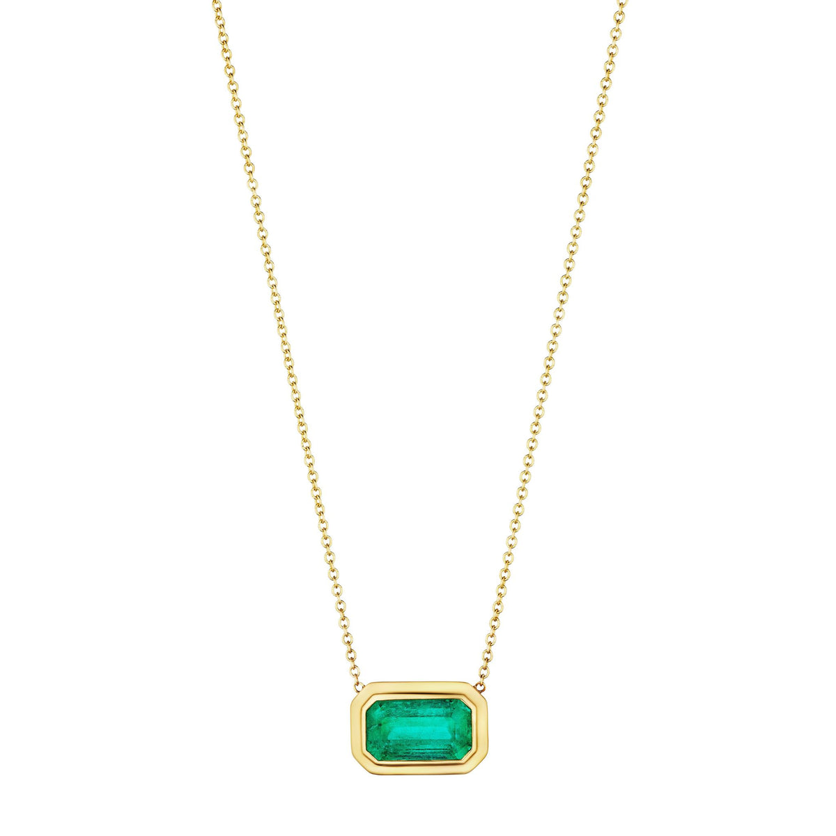 East-West Bezel Set Pendant with Emerald Cut Emerald in Yellow Gold
