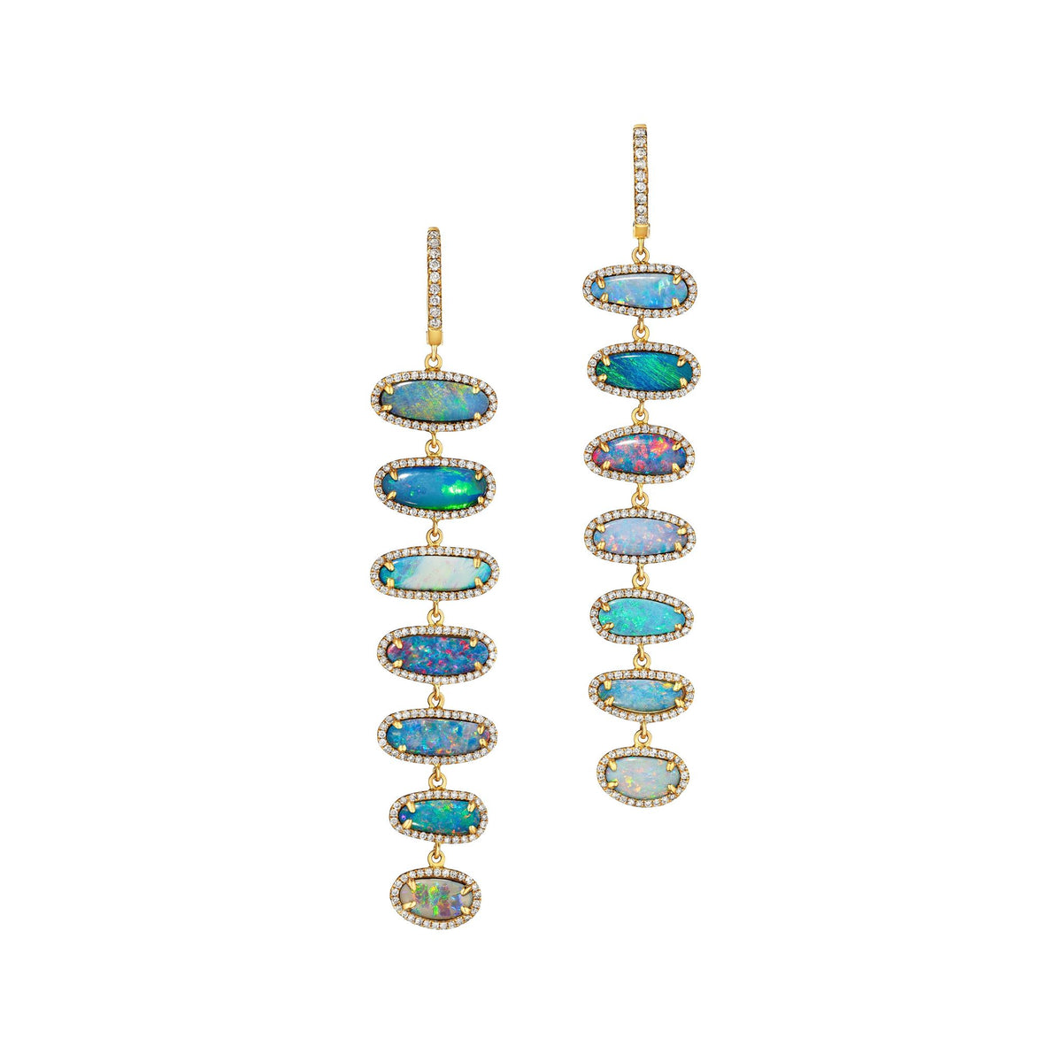Opal Drop Earrings with Pavé in Yellow Gold