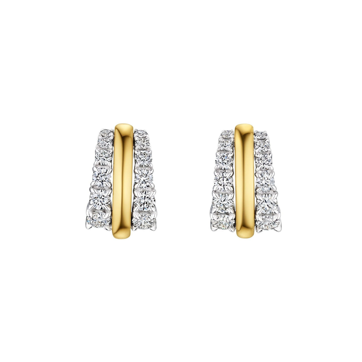 Coil Hoops with Graduated Round Diamond Borders in Yellow Gold and Platinum