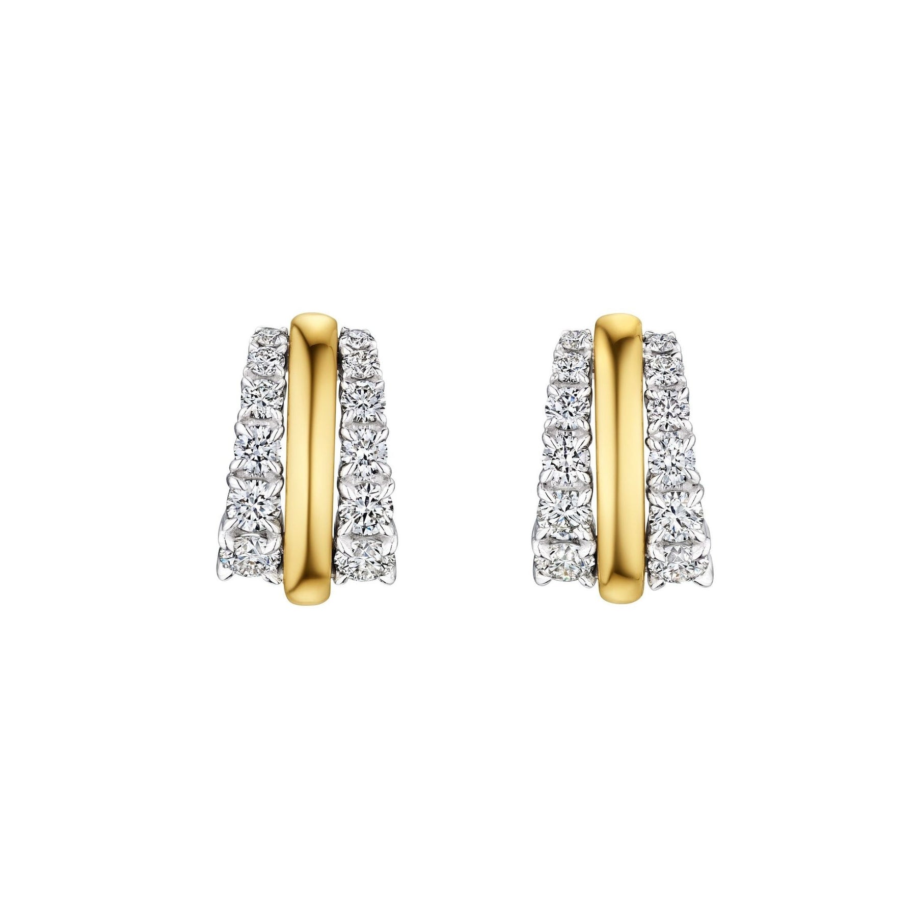 Coil Hoops with Graduated Round Diamond Borders in Yellow Gold and Platinum