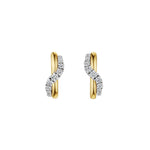 The Coil Graduated Round Diamond Wave Huggies in Yellow Gold and Platinum feature a curved design with sparkling white diamonds along the front, set in 18k yellow gold and platinum, shown against a plain white background.