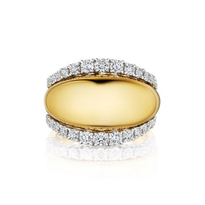 Coil Dome Ring with Pavé Diamond Borders in Yellow Gold
