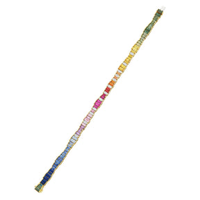 Chroma Gradient Sapphire and Diamond Baguette Rainbow Tennis Bracelet in Yellow Gold