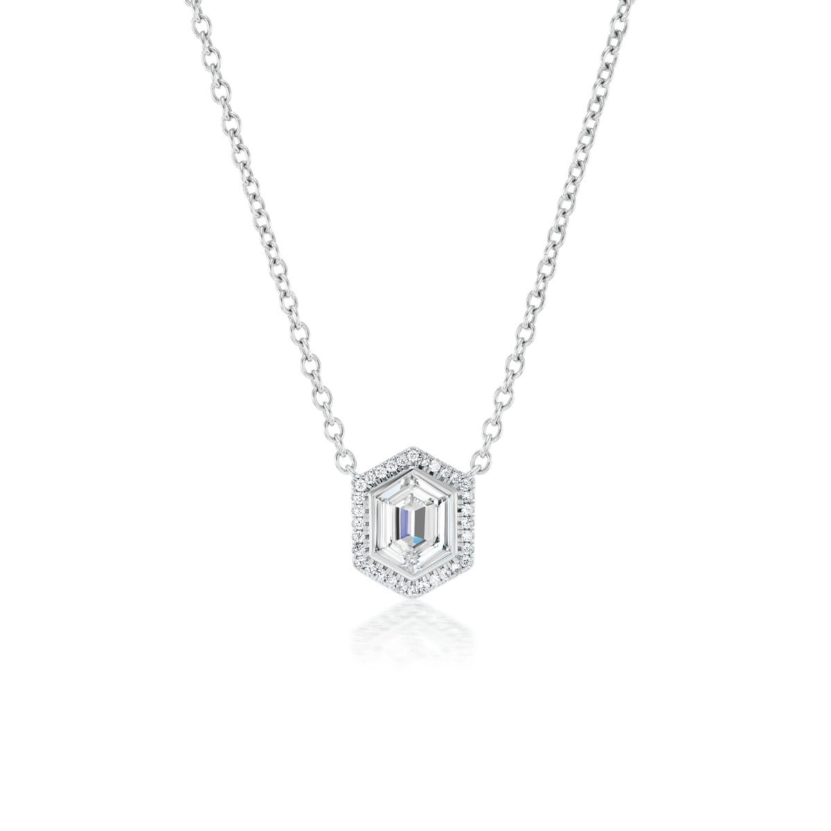 Pavé Hexagonal Diamond Solitaire Pendant in White Gold