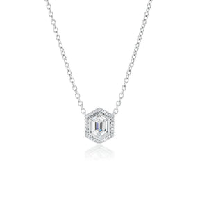 Pavé Hexagonal Diamond Solitaire Pendant in White Gold