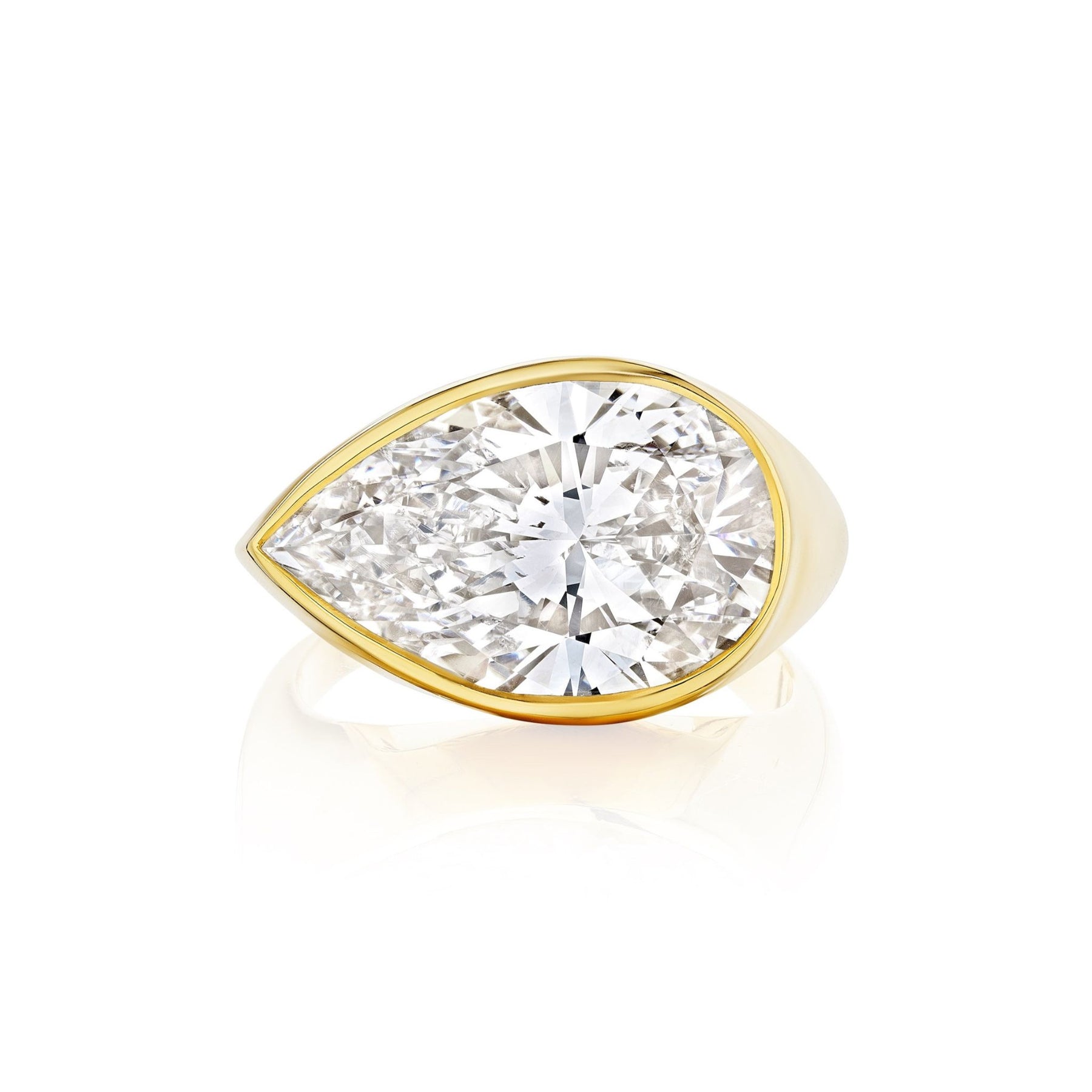 East-West Bezel Set Pear Shape Diamond Ring in Yellow Gold