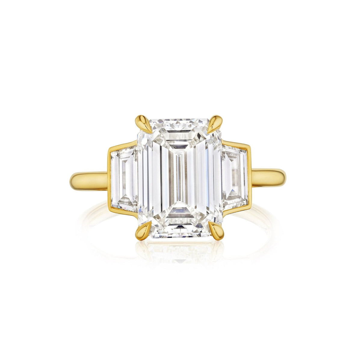 Emerald Cut Diamond Engagement Ring with Trapezoid Side Stones