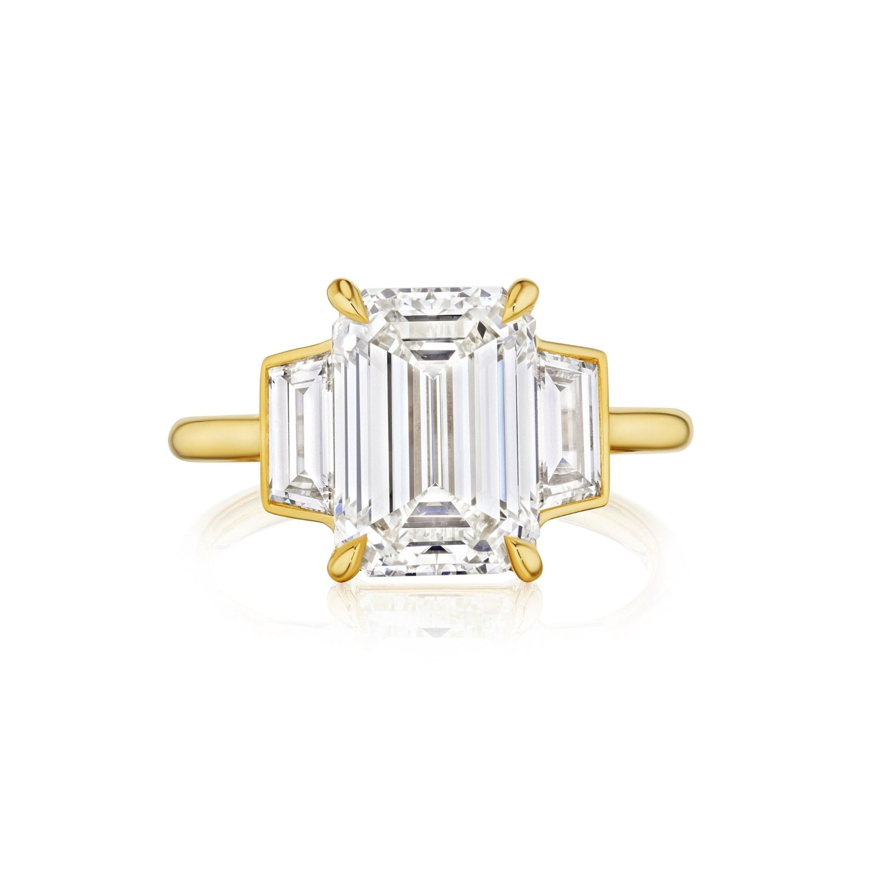 Emerald Cut Diamond Engagement Ring with Trapezoid Side Stones