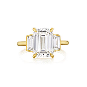 Emerald Cut Diamond Engagement Ring with Trapezoid Side Stones