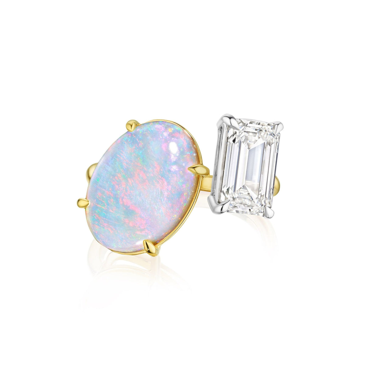 Toi et Moi Opal and Diamond Ring in Yellow Gold