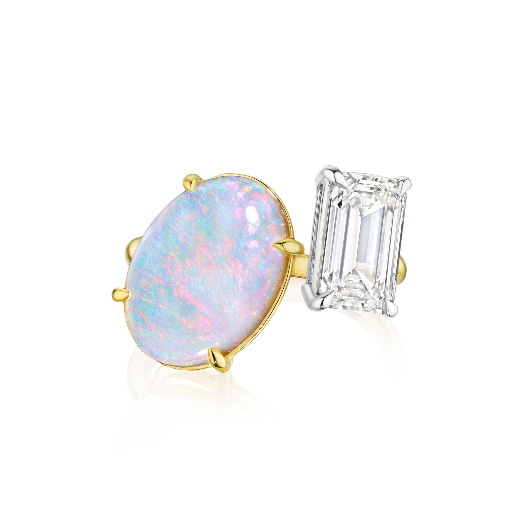 Toi et Moi Opal and Diamond Ring in Yellow Gold