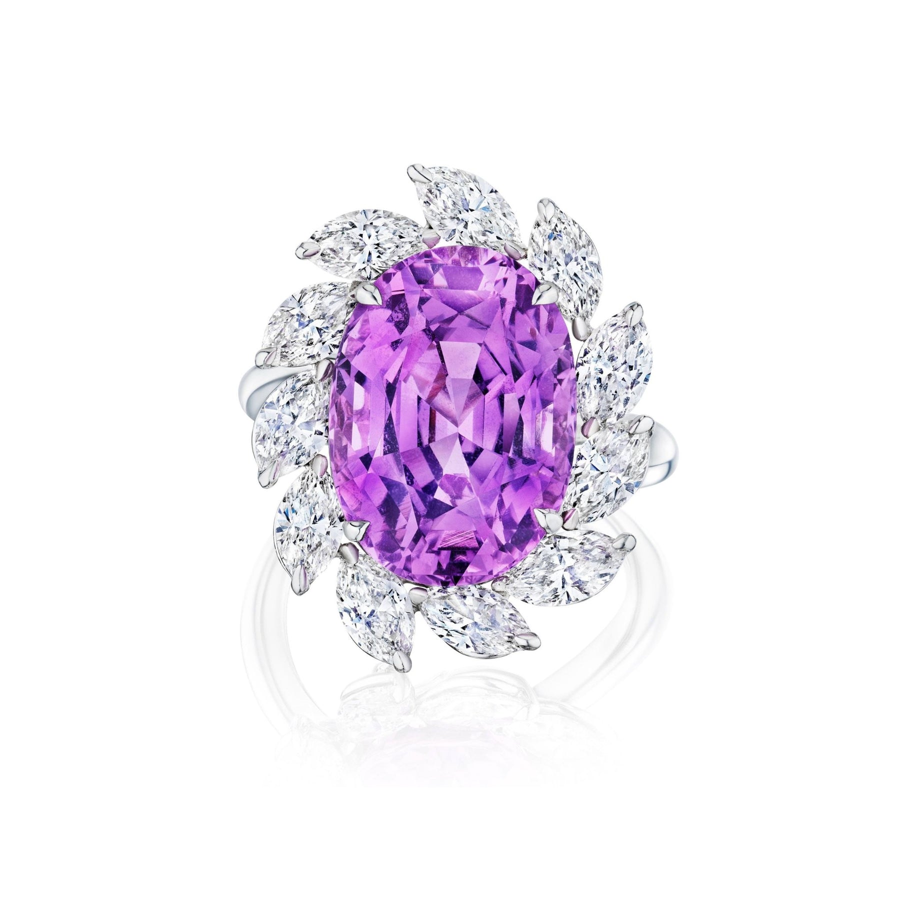 Sunburst Cocktail Ring with Oval Sapphire and Marquise Diamond Halo