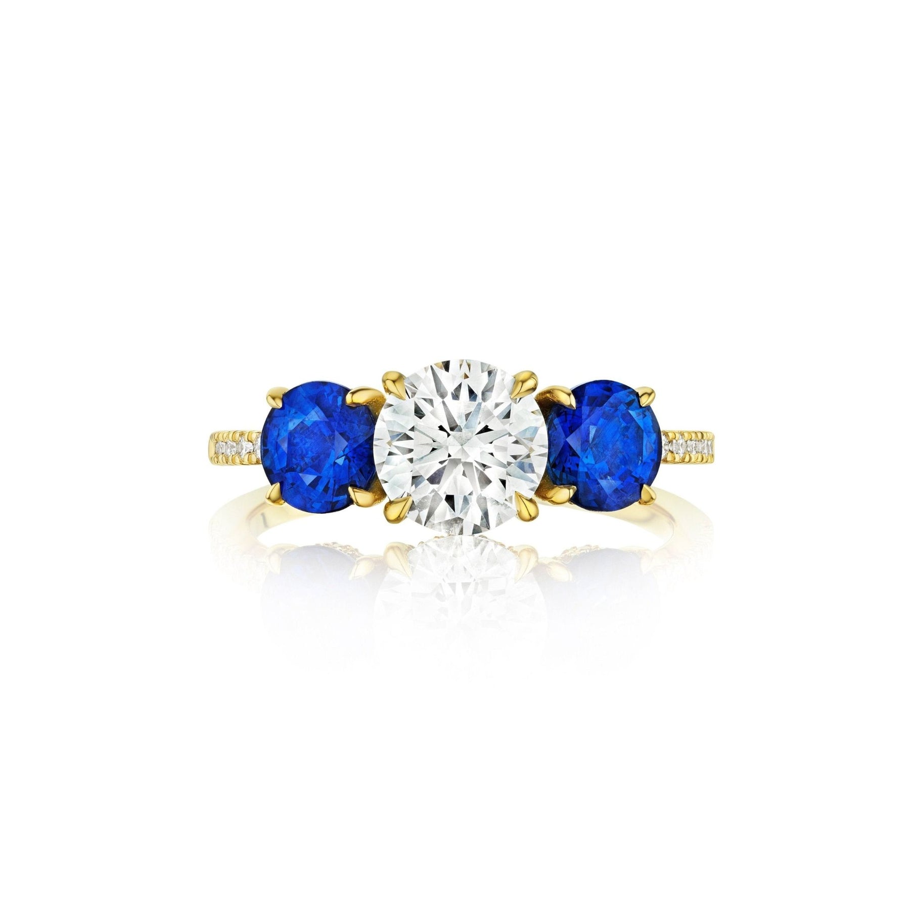 Round Diamond Engagement Ring with Round Sapphire Side Stones