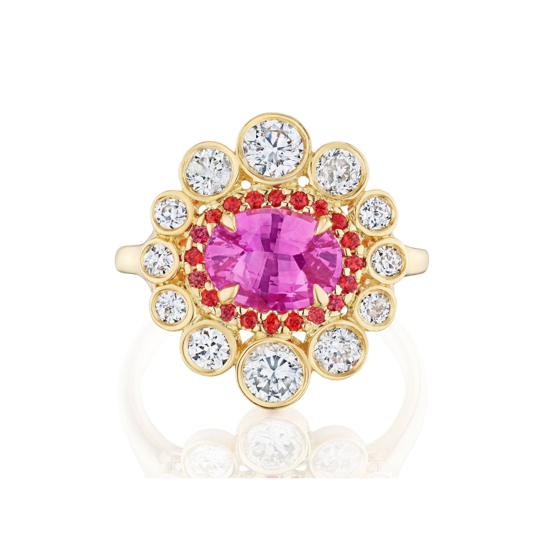 Cocktail Ring in Yellow Gold with East-West Set Oval Sapphire and Round Diamonds