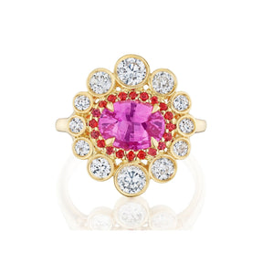 Cocktail Ring in Yellow Gold with East-West Set Oval Sapphire and Round Diamonds