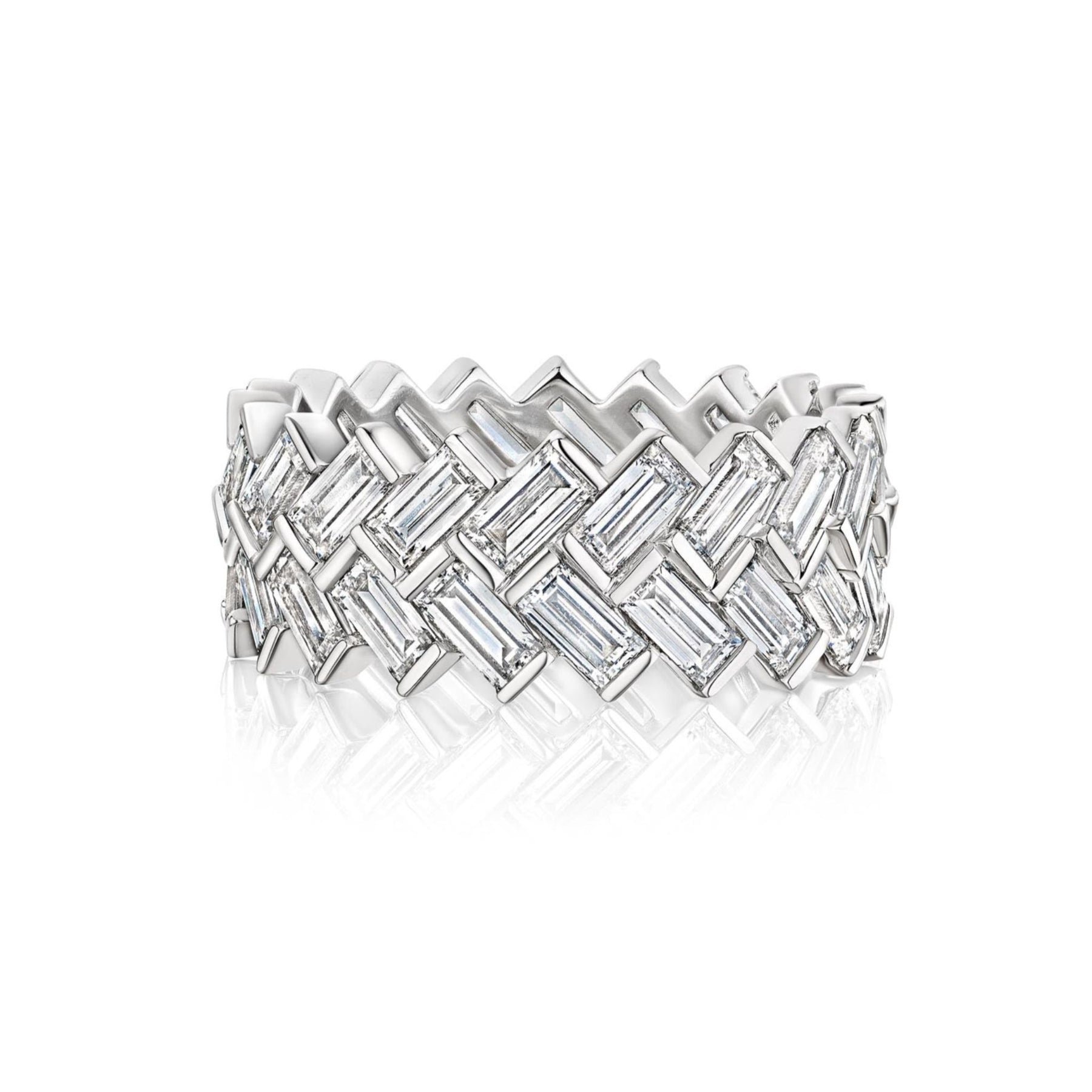 Half-Bezel Set Chevron Diamond Eternity Band in White Gold