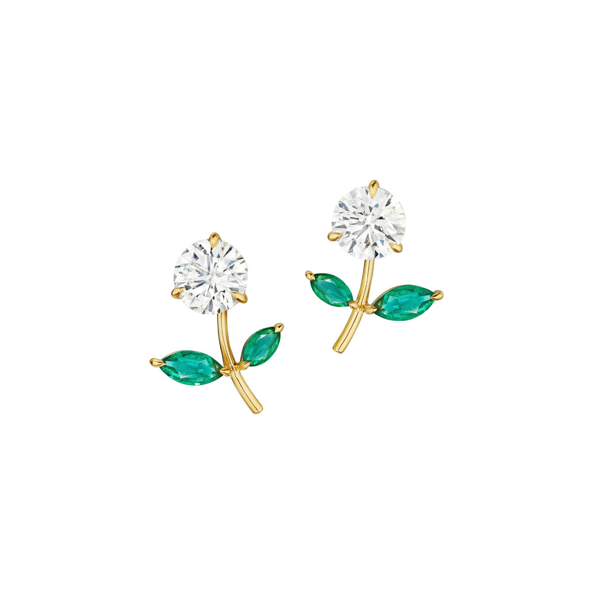 Flower Ear Jackets with Marquise Emerald Petals in Yellow Gold