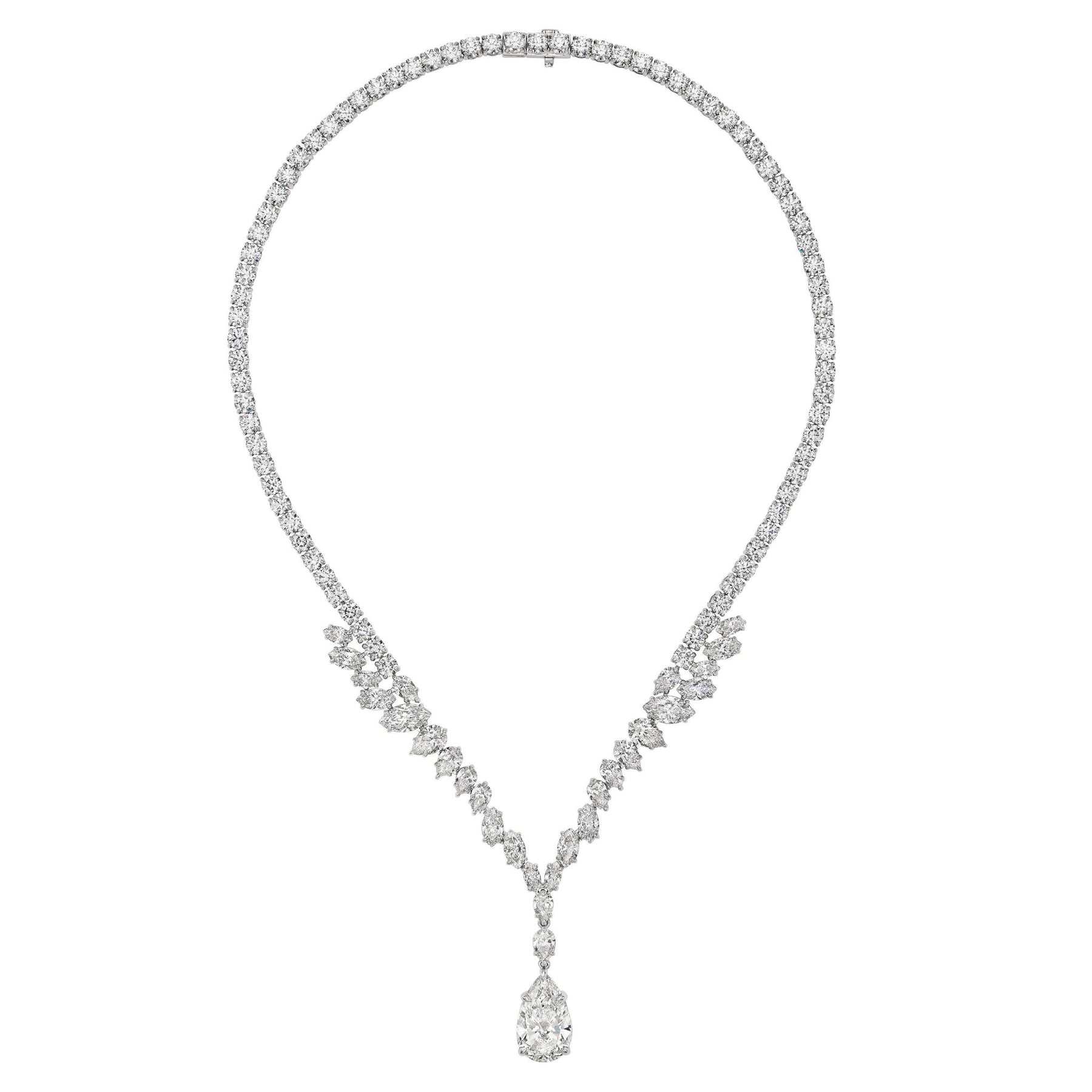 Mixed Shape Diamond Tennis Necklace in White Gold