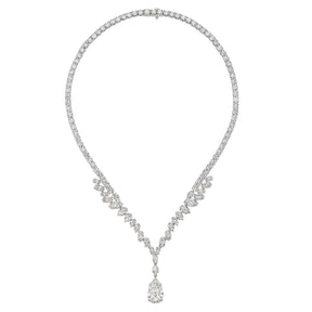 Mixed Shape Diamond Tennis Necklace in White Gold