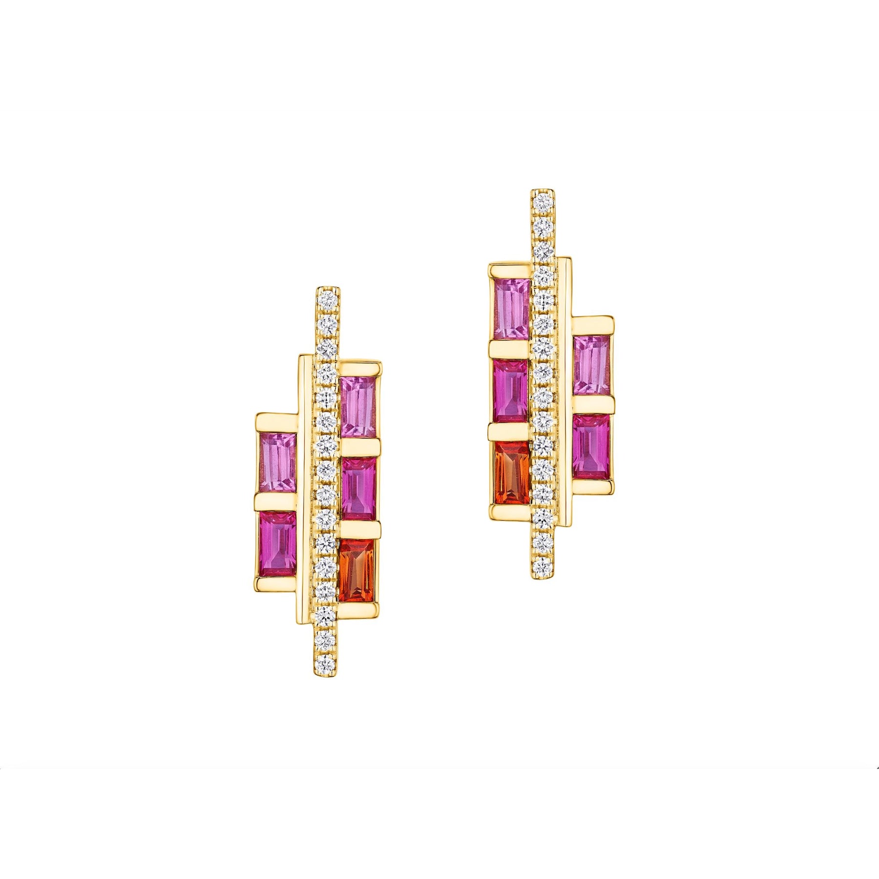 Chroma Empire Color Gradient Pink Sapphire and Orange Sapphire and Diamond Studs