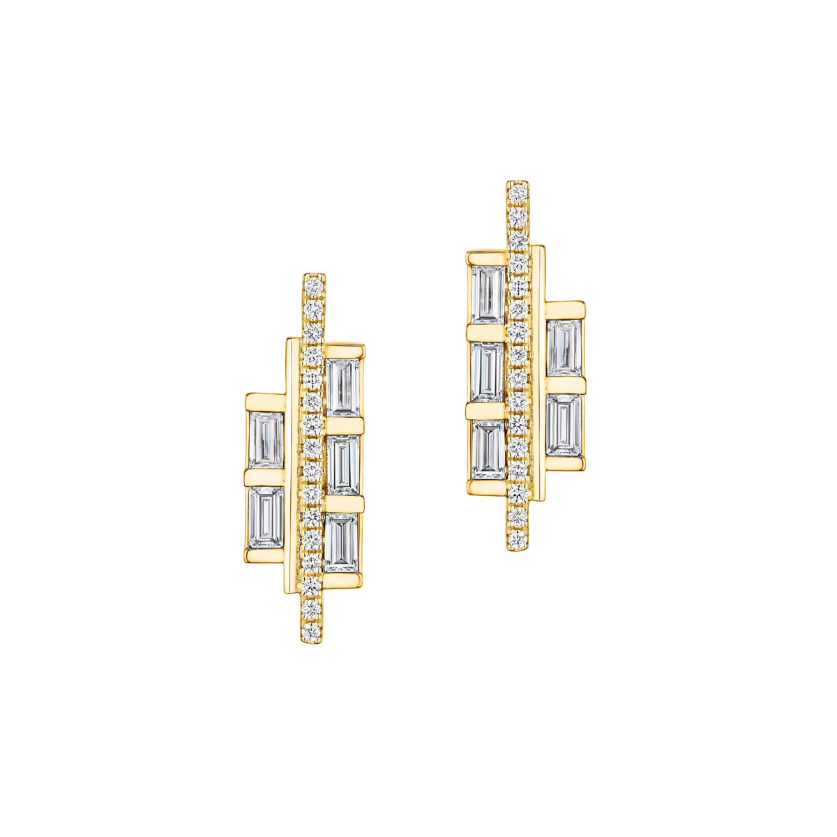 Empire Baguette Diamond Studs in Yellow Gold