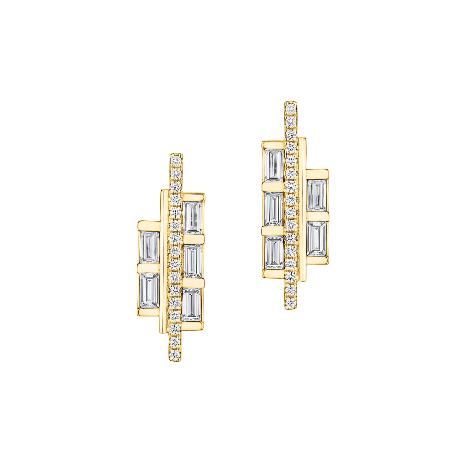 Empire Baguette Diamond Studs in Yellow Gold