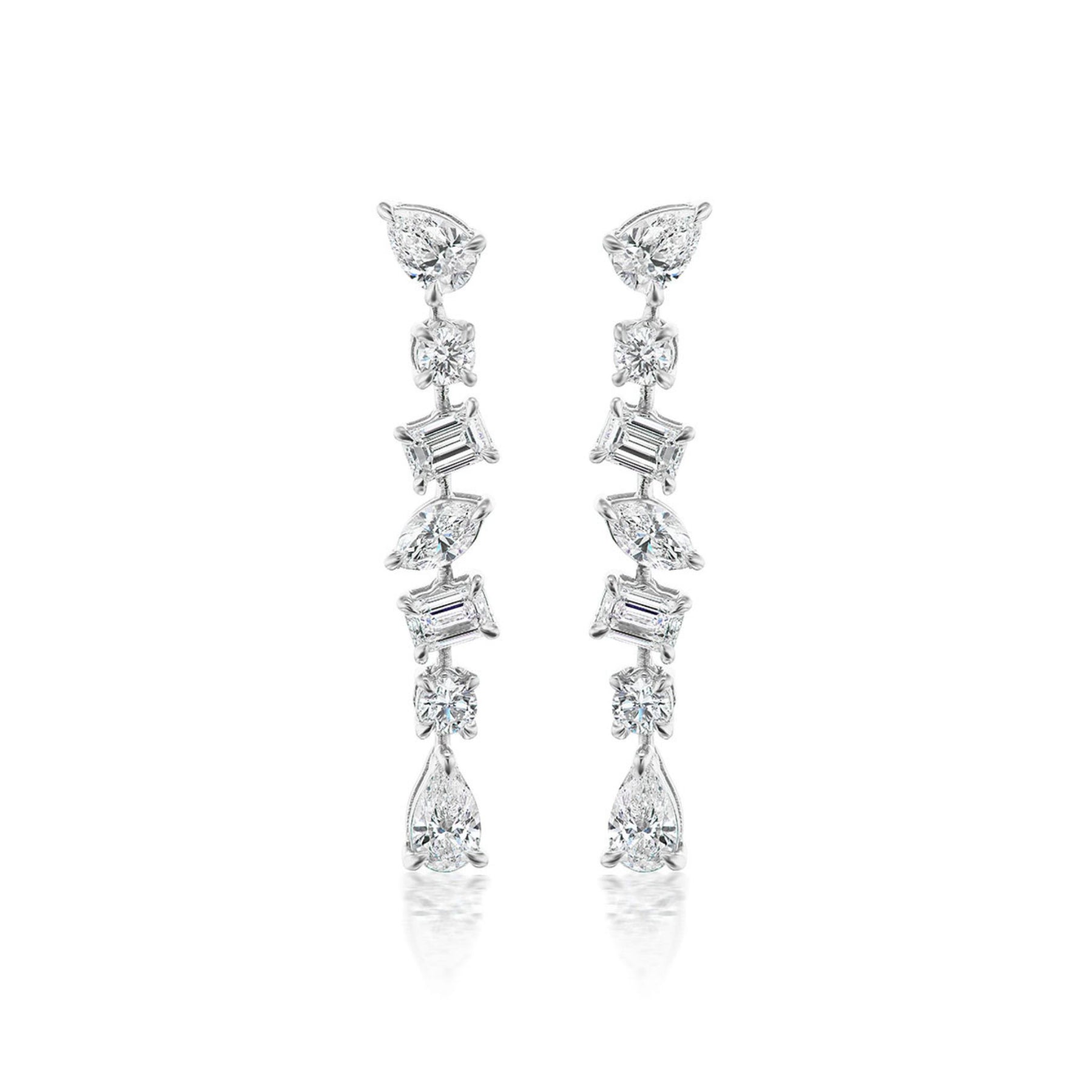 Tennis Drop Earrings in White Gold with Mixed Shape Diamonds