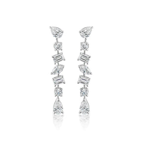 Tennis Drop Earrings in White Gold with Mixed Shape Diamonds