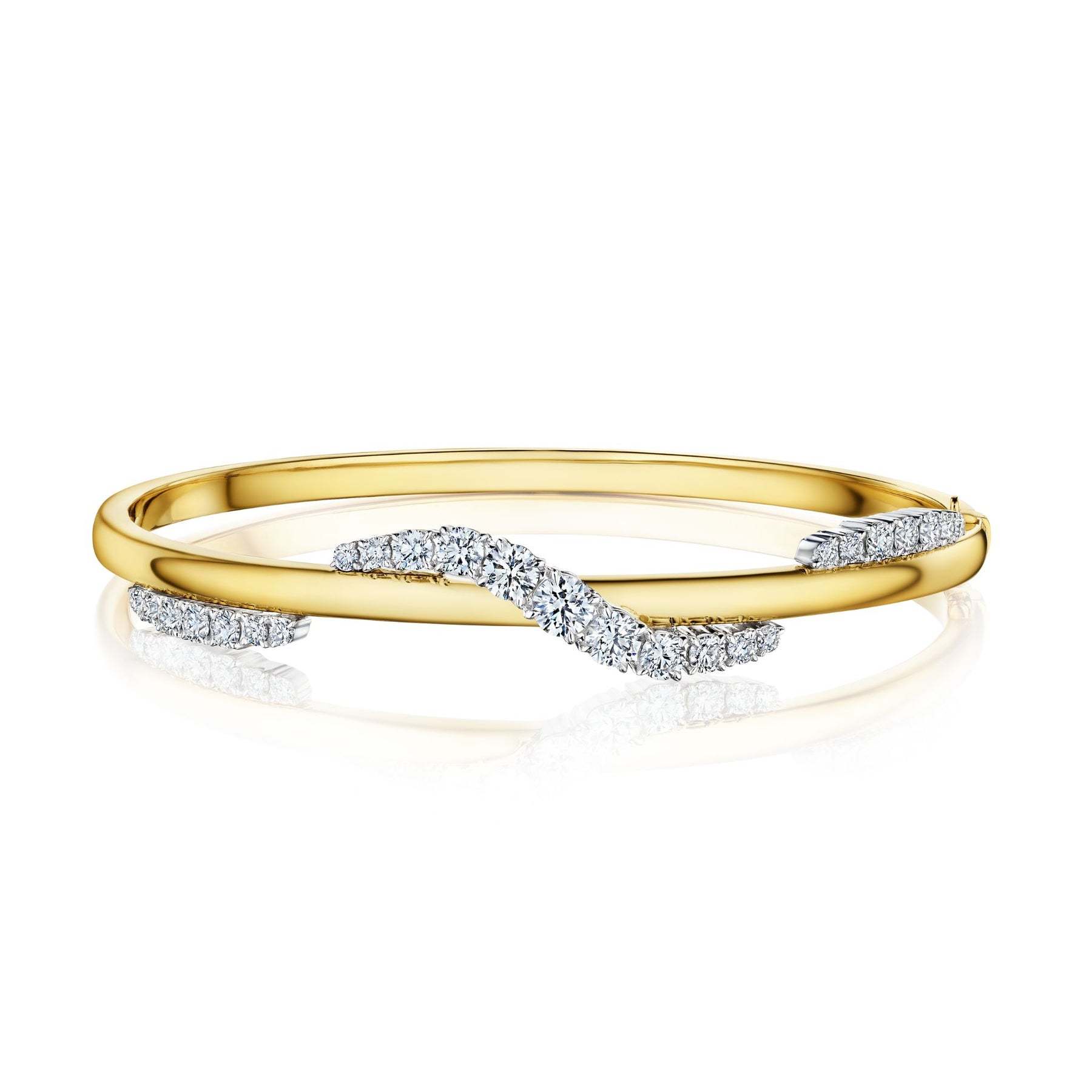 Coil Wave Diamond Bangle in Yellow Gold and Platinum