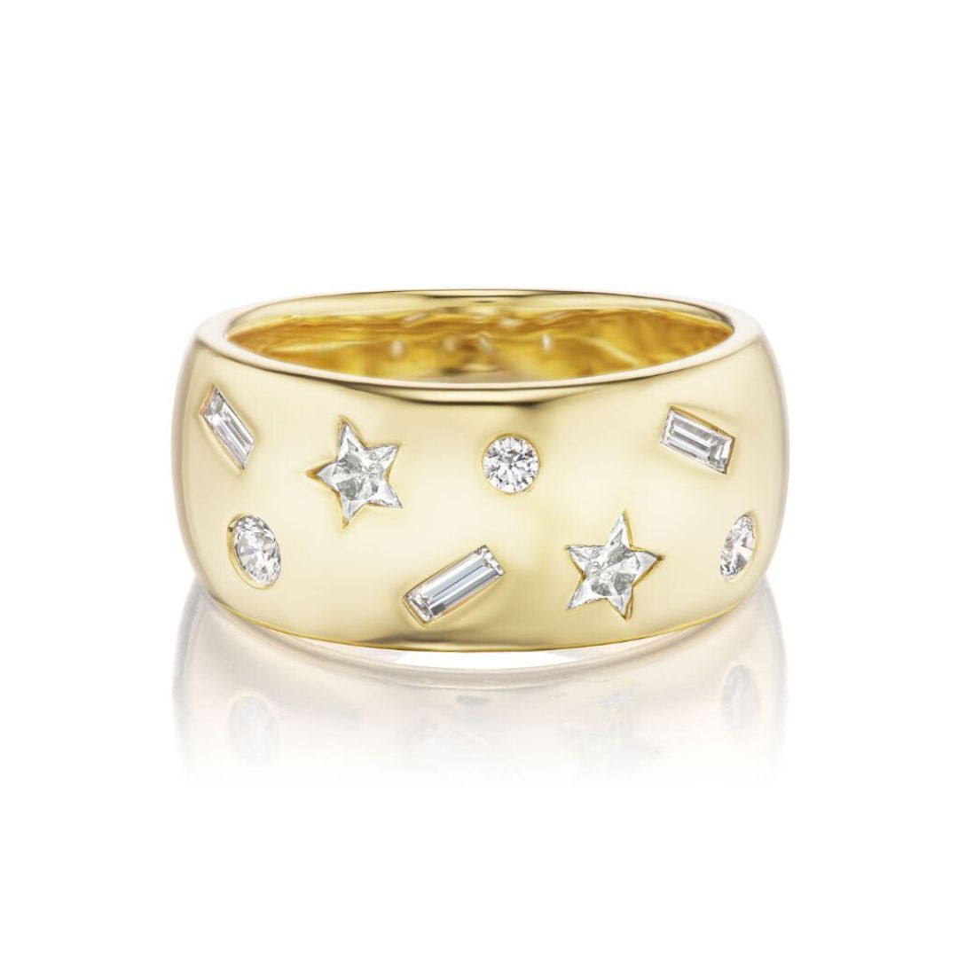 Celestial Cigar Band in Yellow Gold with Mixed Shape Diamonds