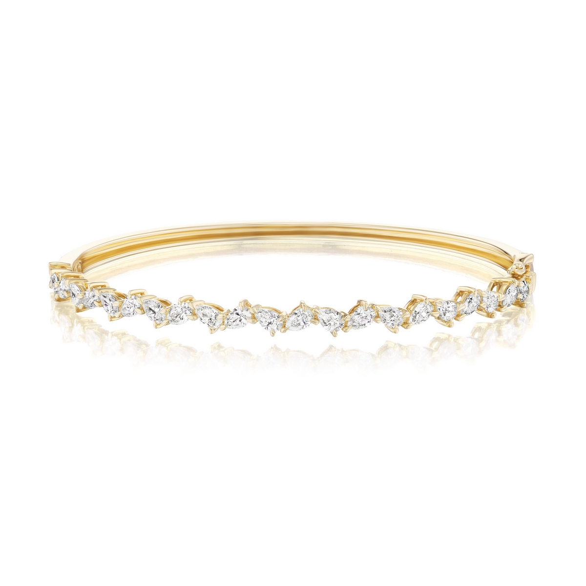 Alternating Pear Shape Diamond Bangle in Yellow Gold