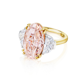 Oval Pink Diamond Engagement Ring with Epaulette Diamond Side Stones in Platinum and Yellow Gold