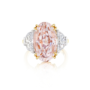 Oval Pink Diamond Engagement Ring with Epaulette Diamond Side Stones in Platinum and Yellow Gold