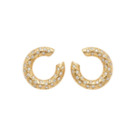 Pair of Gold and Diamond Earclips crafted from 18K yellow gold with two rows of sparkling white diamonds along the curved surface, shown against a plain white background.