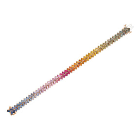 Half Bezel Set Rainbow Sapphire Chevron Tennis Bracelet in Rose Gold