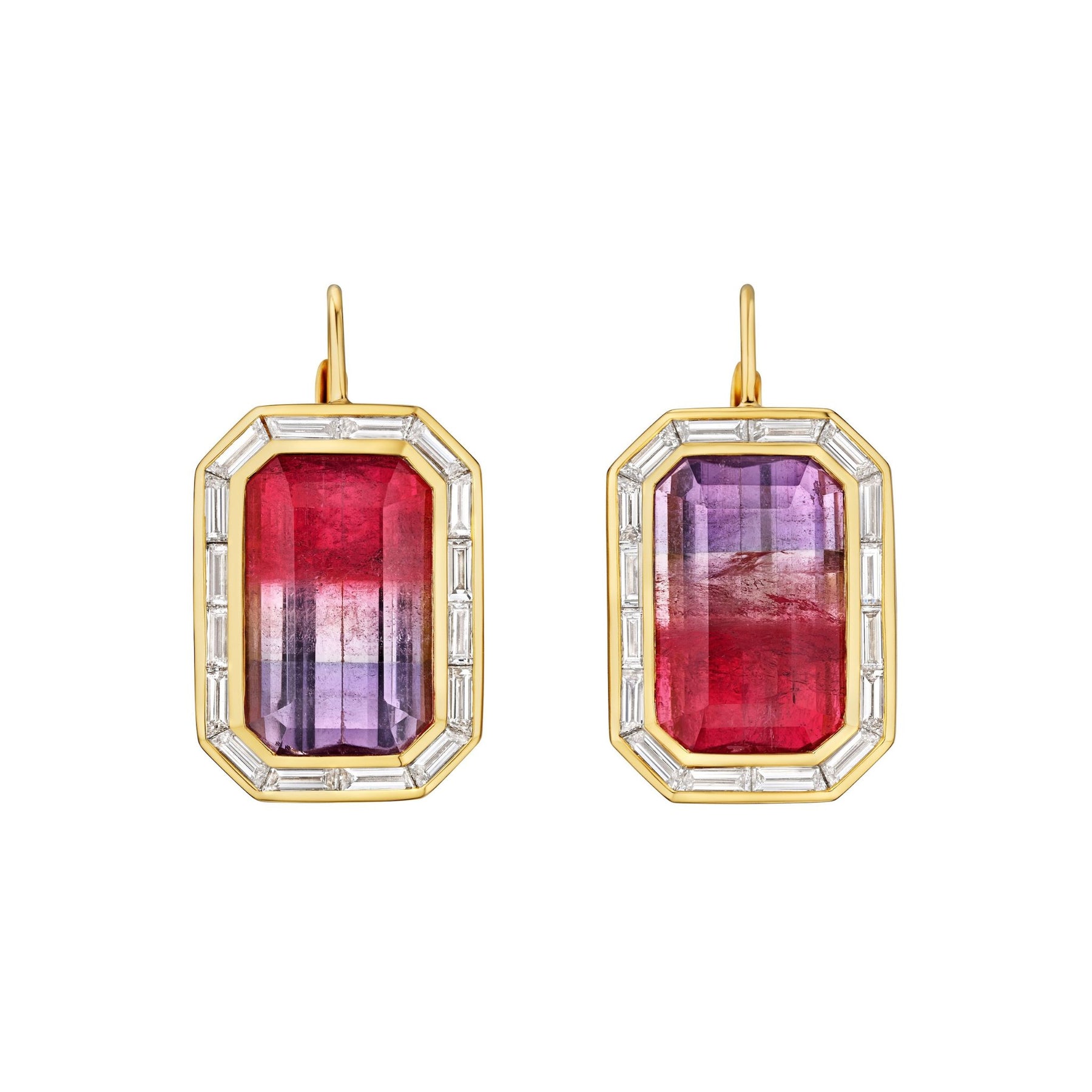 Baguette Emerald Cut Tourmaline Earrings in Yellow Gold