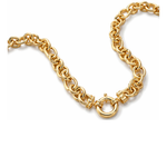 A close-up of the Gold Link Necklace in 18K yellow gold, featuring thick oval knot links and a round spring-ring clasp, displayed on a white background.