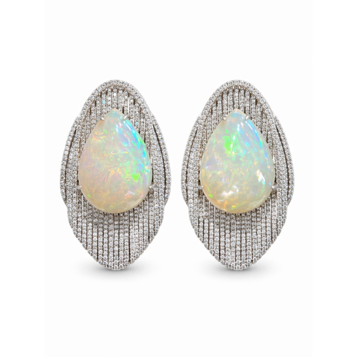 Pair of Opal and Diamond Earrings