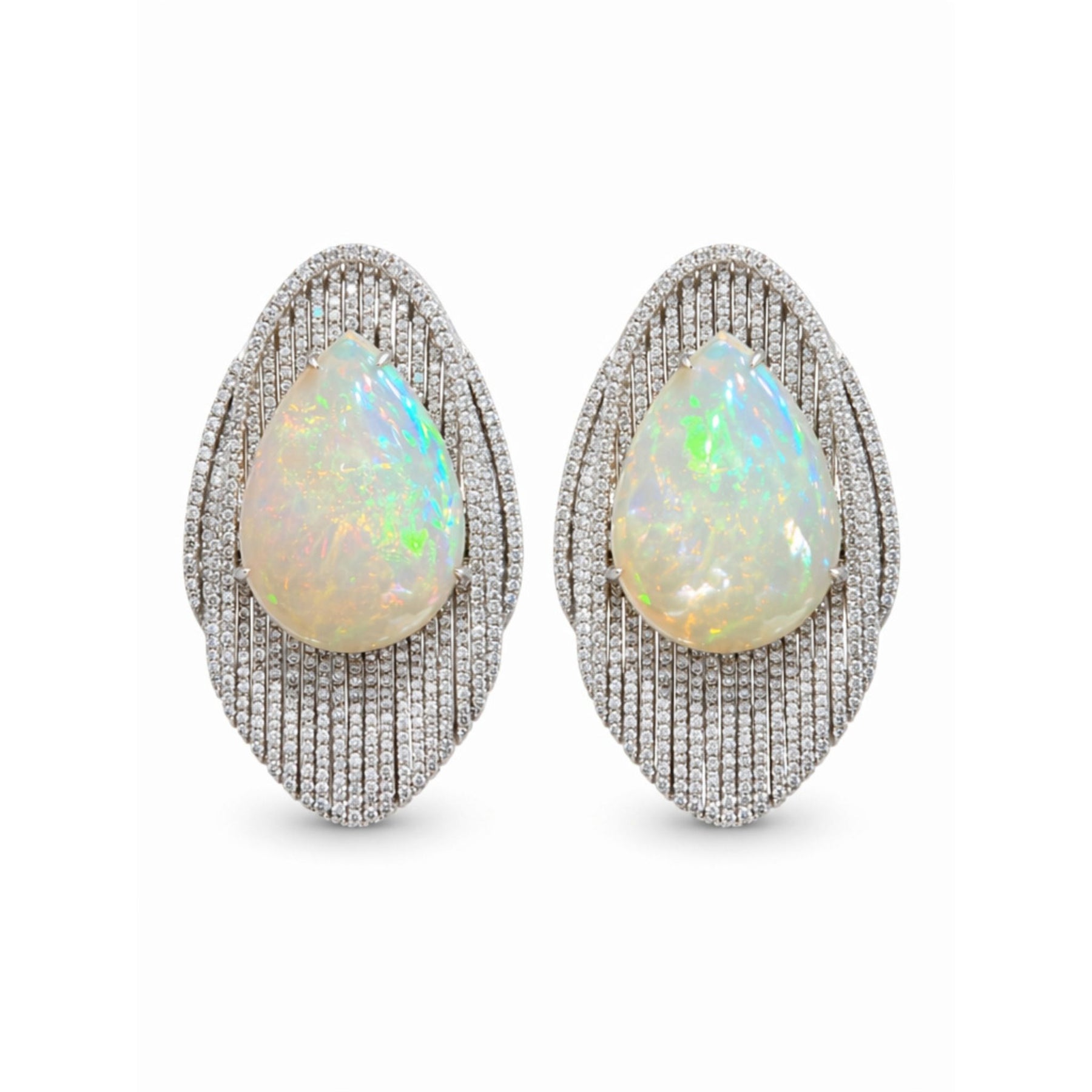 Pair of Opal and Diamond Earrings