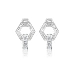Chrysler Interlocking Hexagon Earrings with Baguette Diamonds, crafted in 18k white gold, featuring clear rectangular baguette diamonds in a modern geometric design. These earrings highlight a bold hexagon silhouette with a vertical diamond-set bar connecting to the lower side, all set against a white background.
