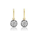 Collet Set Round Diamond Earrings in Yellow Gold and Black Rhodium, featuring round diamonds elegantly set in 18k yellow gold with striking black rhodium accents, displayed on a white background.