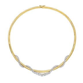 Coil Graduated Round Diamond and Omega Chain Necklace in Yellow Gold and Platinum