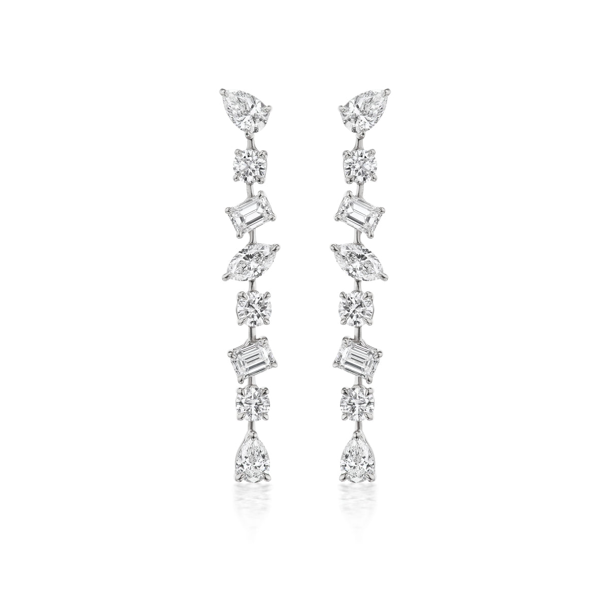 Mixed Shape Diamond Drop Earrings in White Gold