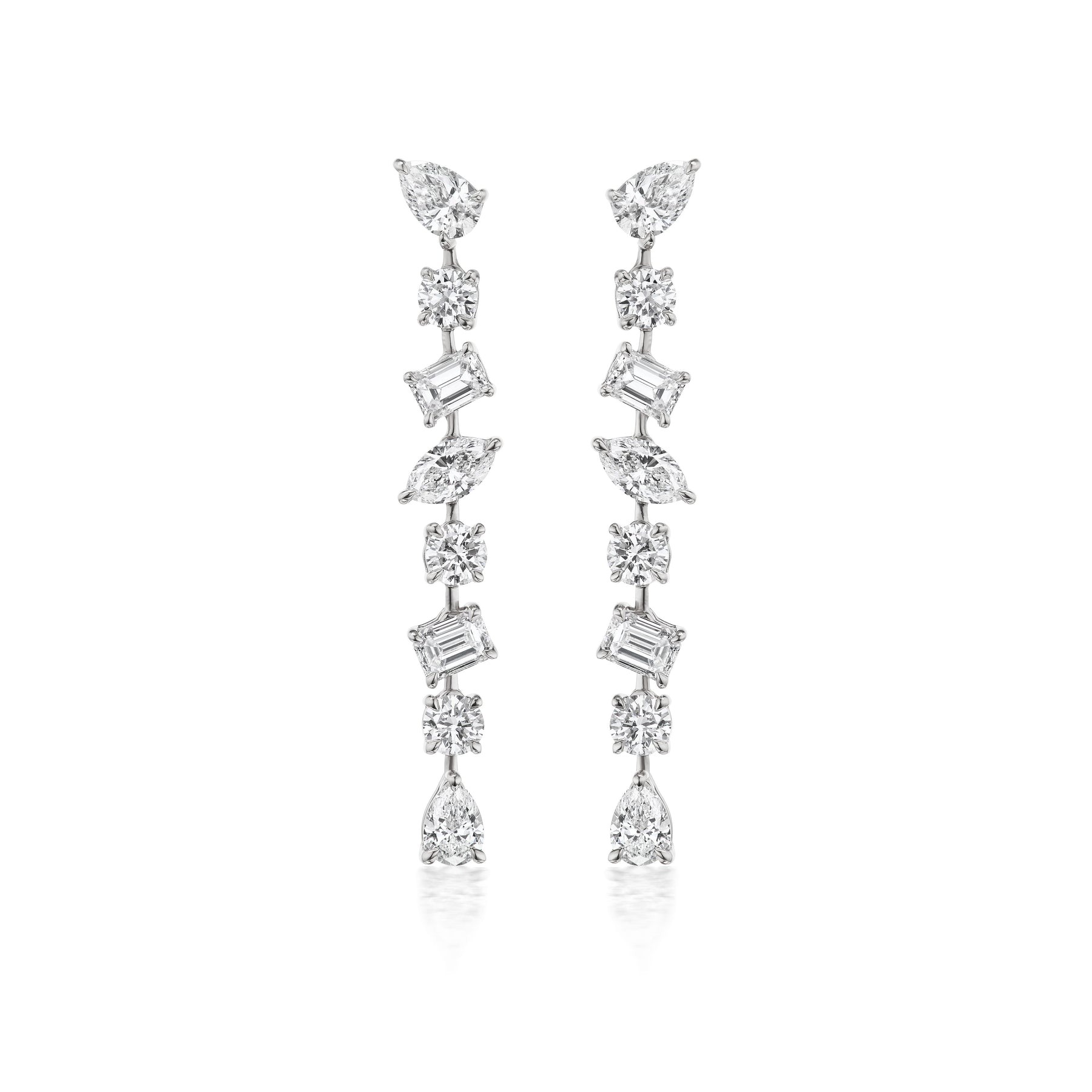 Mixed Shape Diamond Drop Earrings in White Gold