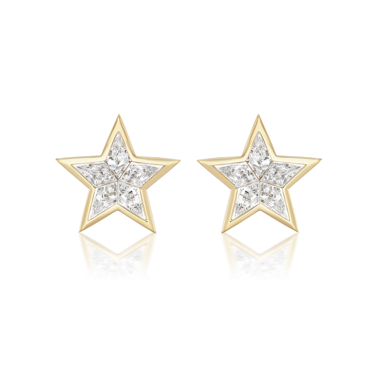 Bezel Set Kite Diamond Star Studs in Yellow Gold