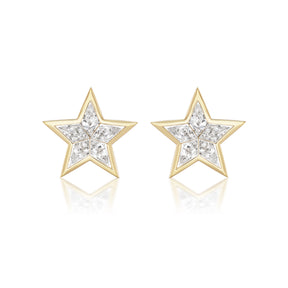 Bezel Set Kite Diamond Star Studs in Yellow Gold