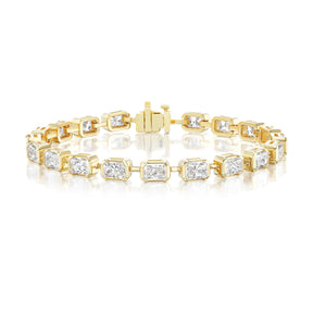 East-West Half Bezel Set Radiant Cut Diamond Tennis Bracelet in Yellow Gold