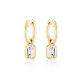 Huggies with Bezel Set Emerald Cut Diamond Charms in Yellow Gold