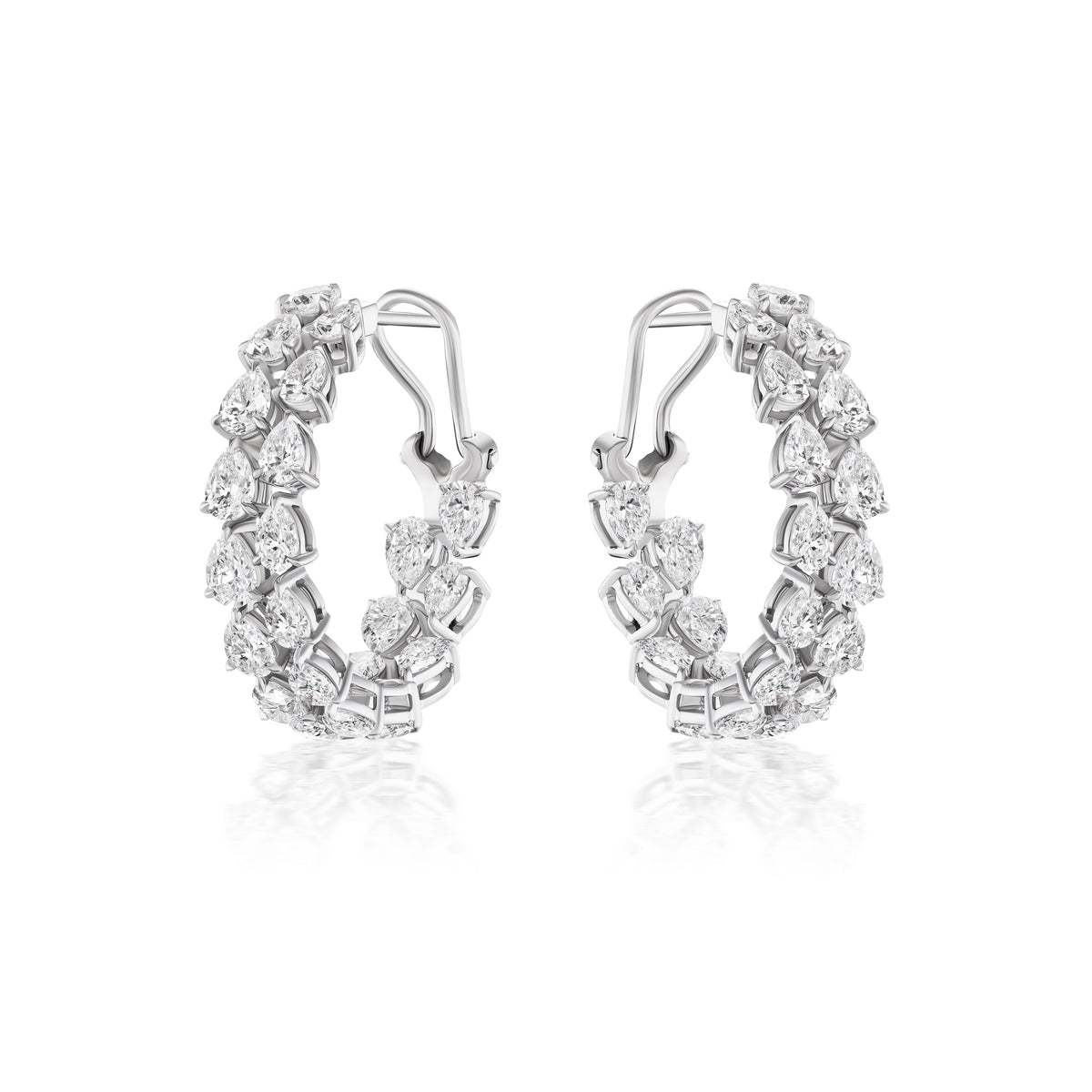 Duo Pear Shape Diamond Hoop Earrings in White Gold