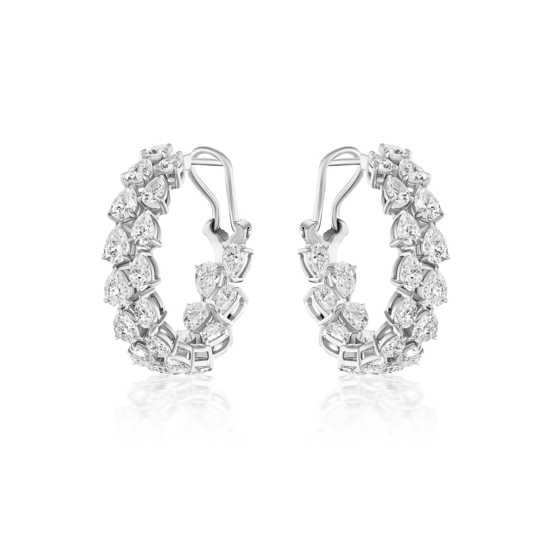 Duo Pear Shape Diamond Hoop Earrings in White Gold